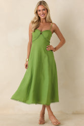 ASTR The Label Christie Green Linen Blend Midi Dress