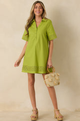 Something About You Avocado Green Cotton Blend Cut Out Detail Mini Shirt Dress
