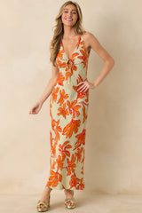MINKPINK Estelle Green & Orange Floral Print Keyhole Maxi Dress