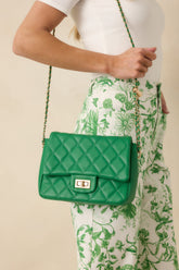 Everyday Pleasures Green Quilted Chain Strap Handbag