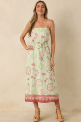 MINKPINK Soleil Green Stripe Linen Blend Tie-Waist Midi Dress