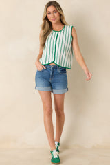 FRNCH Niagra Green Stripe Button Front Tank Top
