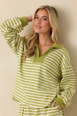 Smooth Strides Matcha Green Stripe Long Sleeve V-Neck Lounge Top