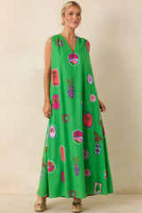 Send Me A Postcard Green Multi Tropical Print Maxi Dress