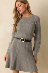 No Better Time Grey Ribbed Knit Sweater Mini Dress