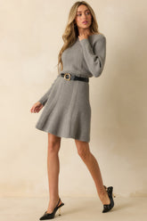 No Better Time Grey Ribbed Knit Sweater Mini Dress