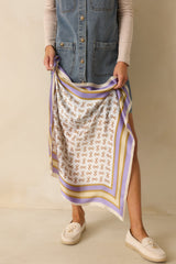 At First Light Lavender Multi Equestrian Print Satin Scarf