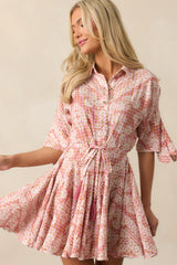 Beach Bum Rose Pink Floral Button Front Mini Dress