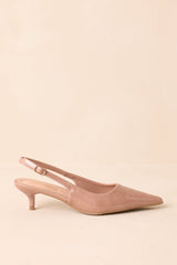 Meant To Be Me Beige Patent Pointed-Toe Slingback Kitten Heels