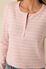 Z Supply Blush Pink Ferris Cropped Striped Henley Top