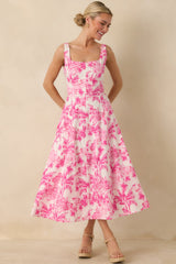 Destination Daydream Hibiscus Pink Palm Print Tie Back Midi Dress