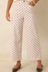A Spot of Style Ivory & Brown Polka Dot Cotton Pants