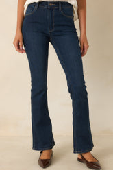 Get a Little Dark Wash Cotton Denim Slight Flare Jeans
