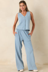 Casual Company Light Denim Blue Cotton Wide Leg Pants