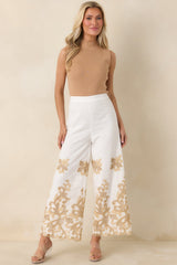Kiss Me in Champagne Ivory Cotton Lace Applique Wide Leg Pants