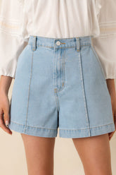 Luxe at Your Leisure Light Wash Cotton Denim High Waisted Shorts