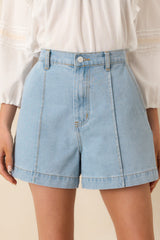 Luxe at Your Leisure Light Wash Cotton Denim High Waisted Shorts