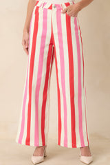 Making It Bright Pink Multi Striped Wide Leg Pants