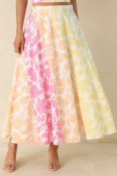 She's a Rainbow Multi Floral Cotton Linen Midi Skirt