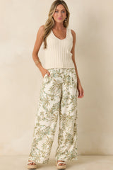 Z Supply Overlook Tiki Tide Light Beige & Green Linen Pant