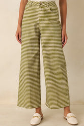 Weekends in the Countryside Olive Gingham Wide Leg Pants