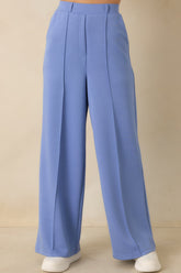 Ready to Jet Horizon Blue Knit High-Waisted Wide-Leg Pants