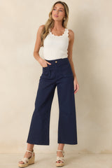 Prosperina Miller Navy Cotton Scalloped Pocket Pants