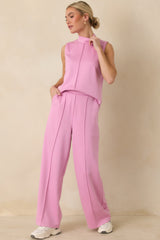 Ready to Jet Petal Pink Knit High-Waisted Wide-Leg Pants