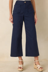 Prosperina Miller Navy Cotton Scalloped Pocket Pants