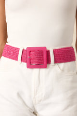 Everything Falls Into Place Hot Pink Woven Straw Belt