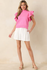 Watch Her Work Hot Pink Knit Flutter Sleeve Top
