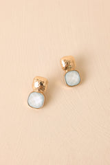 It's The Small Things Gold Textured Ice Blue Stone Earrings
