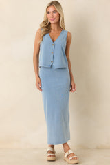 Z Supply Gail Ocean Air Indigo Cotton Jersey Midi Skirt