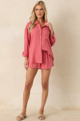 Z Supply The Perfect Coral Pink Stripe Button Up Top