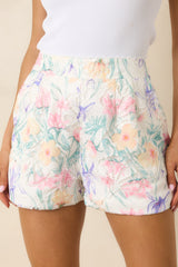 In a Painted Garden Multi Floral Openwork Lace Detail Shorts