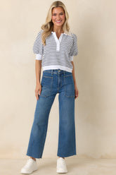 Plans After Work Ivory & Black Stripe Knit Polo Top