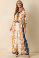 Took Her Time Ivory Multi Floral Print Satin Button Front Top