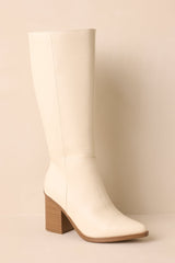 On The Right Foot Ivory Faux Leather Knee High Boots