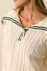 Just Going With It Ivory Cable Knit Contrast Trim Collared Sweater