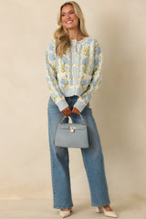 Softly into the Season Ivory & Blue Floral Button Up Cardigan Sweater