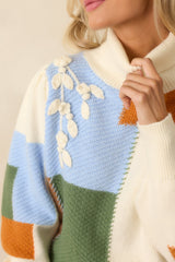 To Each Their Own Ivory Multi Patchwork Turtleneck Sweater