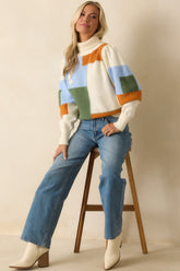 To Each Their Own Ivory Multi Patchwork Turtleneck Sweater
