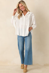 Light as Air Ivory Gauzy Cotton Lace Detail Blouse