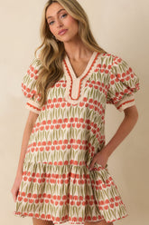 Simply Hers Ivory Tulip Floral Print Cotton Puff Sleeve Mini Dress