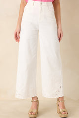 Whispers of Elegance Ivory Embroidered Lace Trim Cotton Pants