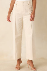 Business & Pleasure Ivory Cotton Wide Leg Cropped Pants