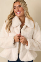 Roam Free Ivory Faux Fur Fitted Coat