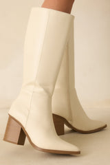 On The Right Foot Ivory Faux Leather Knee High Boots