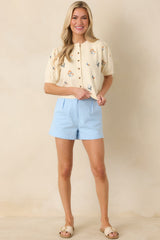Reason to Stay Ivory Multi Floral Knit Button Front Top