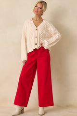 For Old Time's Sake Ivory Cable Knit Button Up Cardigan